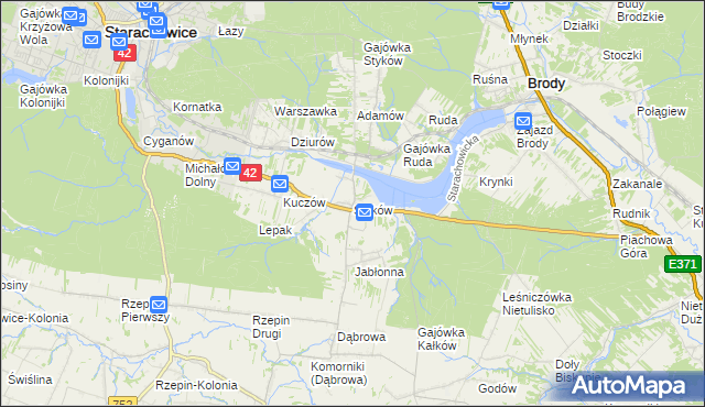 mapa Styków gmina Brody, Styków gmina Brody na mapie Targeo