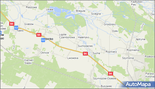 mapa Suchodaniec, Suchodaniec na mapie Targeo
