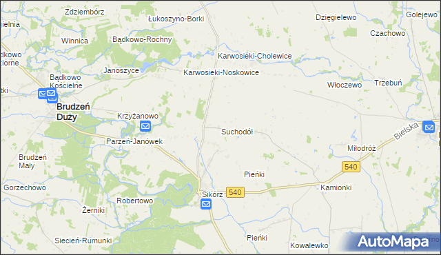 mapa Suchodół gmina Brudzeń Duży, Suchodół gmina Brudzeń Duży na mapie Targeo