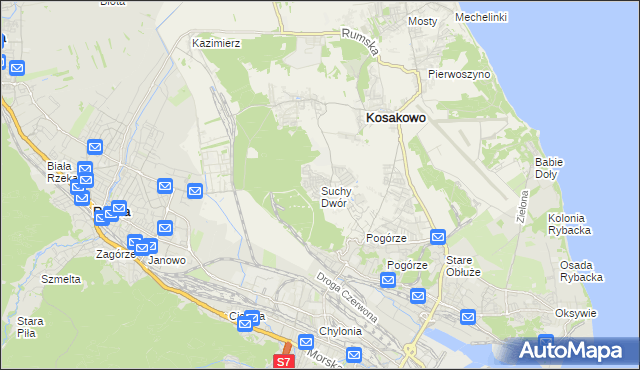 mapa Suchy Dwór gmina Kosakowo, Suchy Dwór gmina Kosakowo na mapie Targeo
