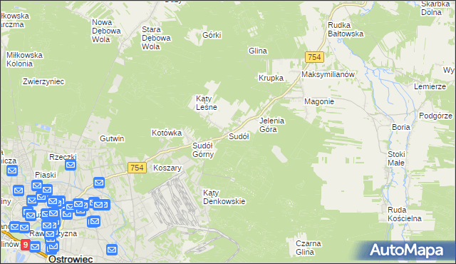 mapa Sudół gmina Bodzechów, Sudół gmina Bodzechów na mapie Targeo