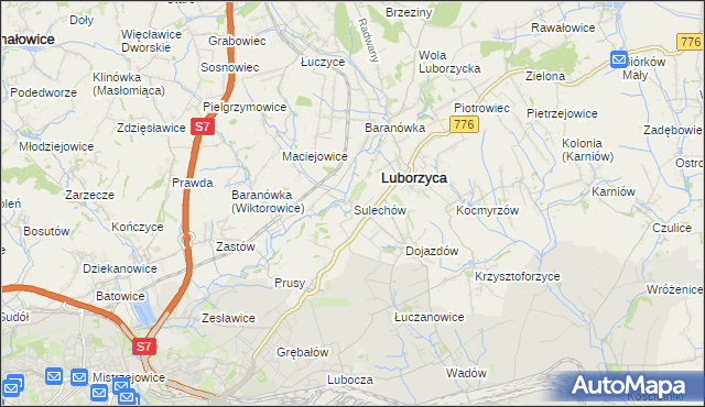 mapa Sulechów gmina Kocmyrzów-Luborzyca, Sulechów gmina Kocmyrzów-Luborzyca na mapie Targeo