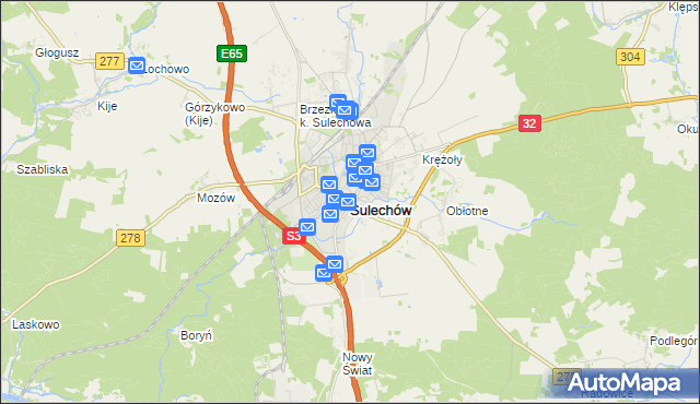 mapa Sulechów powiat zielonogórski, Sulechów powiat zielonogórski na mapie Targeo