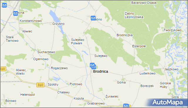 mapa Sulejewo gmina Brodnica, Sulejewo gmina Brodnica na mapie Targeo