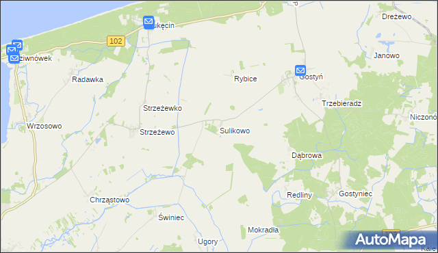 mapa Sulikowo gmina Świerzno, Sulikowo gmina Świerzno na mapie Targeo
