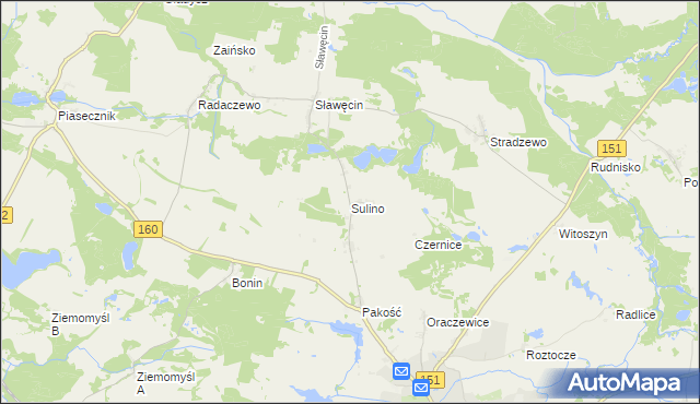 mapa Sulino gmina Choszczno, Sulino gmina Choszczno na mapie Targeo