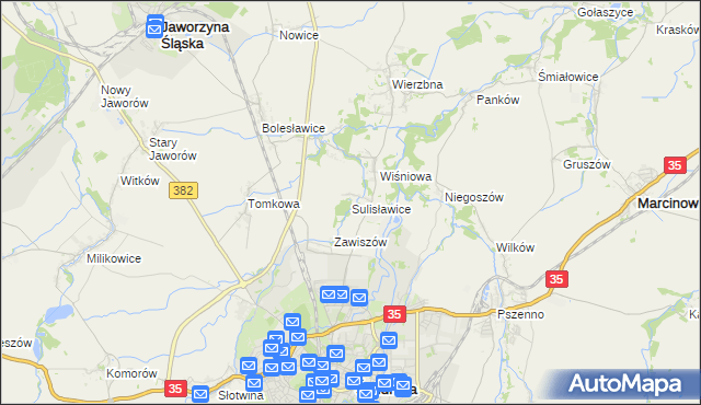 mapa Sulisławice gmina Świdnica, Sulisławice gmina Świdnica na mapie Targeo