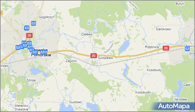 mapa Suliszewo gmina Drawsko Pomorskie, Suliszewo gmina Drawsko Pomorskie na mapie Targeo