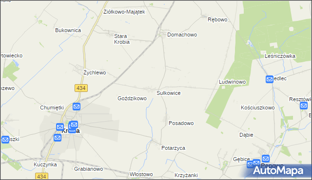 mapa Sułkowice gmina Krobia, Sułkowice gmina Krobia na mapie Targeo