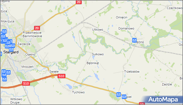 mapa Sułkowo gmina Stargard, Sułkowo gmina Stargard na mapie Targeo