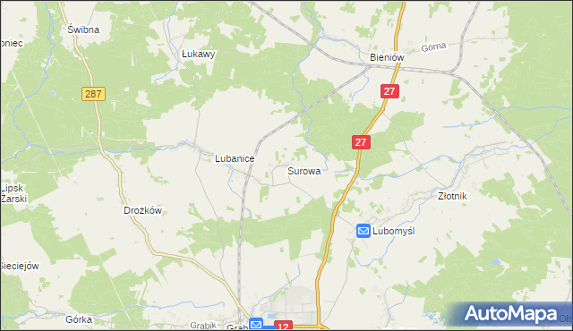 mapa Surowa gmina Żary, Surowa gmina Żary na mapie Targeo