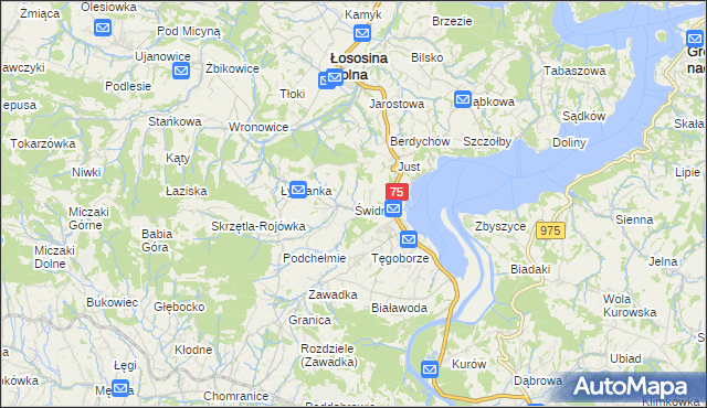 mapa Świdnik gmina Łososina Dolna, Świdnik gmina Łososina Dolna na mapie Targeo