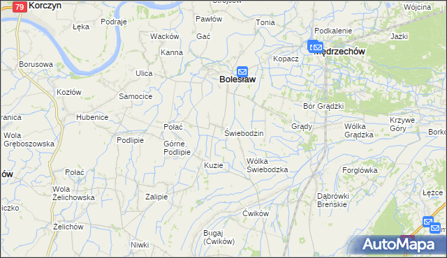 mapa Świebodzin gmina Bolesław, Świebodzin gmina Bolesław na mapie Targeo