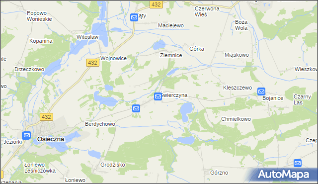 mapa Świerczyna gmina Osieczna, Świerczyna gmina Osieczna na mapie Targeo
