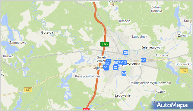 mapa Święty Wojciech gmina Międzyrzecz, Święty Wojciech gmina Międzyrzecz na mapie Targeo