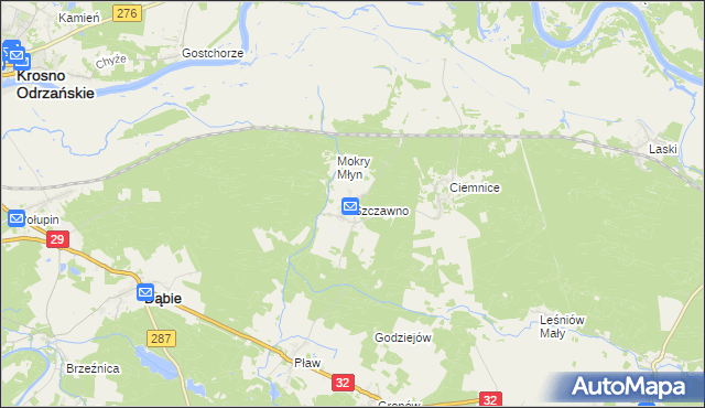 mapa Szczawno gmina Dąbie, Szczawno gmina Dąbie na mapie Targeo