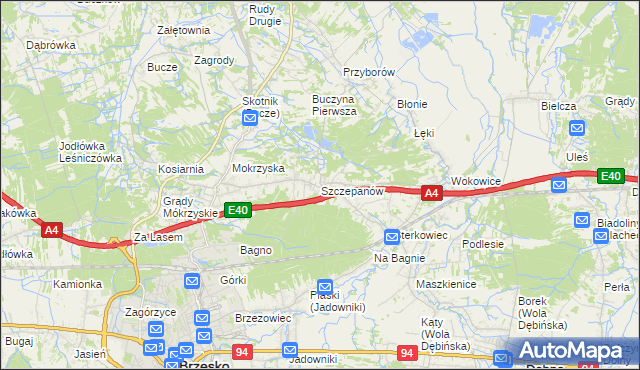 mapa Szczepanów gmina Brzesko, Szczepanów gmina Brzesko na mapie Targeo