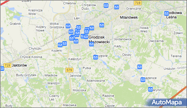 mapa Szczęsne gmina Grodzisk Mazowiecki, Szczęsne gmina Grodzisk Mazowiecki na mapie Targeo