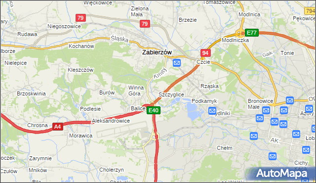 mapa Szczyglice gmina Zabierzów, Szczyglice gmina Zabierzów na mapie Targeo
