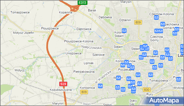 mapa Szerokie gmina Konopnica, Szerokie gmina Konopnica na mapie Targeo