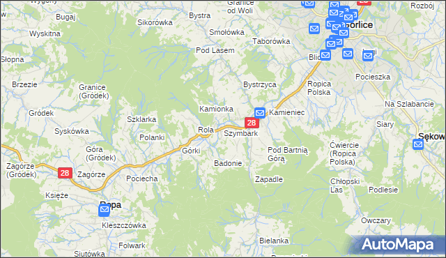 mapa Szymbark gmina Gorlice, Szymbark gmina Gorlice na mapie Targeo