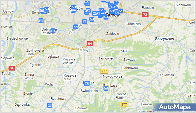 mapa Tarnowiec gmina Tarnów, Tarnowiec gmina Tarnów na mapie Targeo