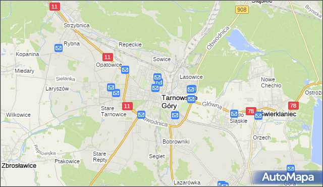 mapa Tarnowskie Góry, Tarnowskie Góry na mapie Targeo