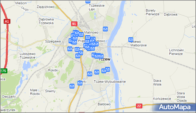 mapa Tczew, Tczew na mapie Targeo