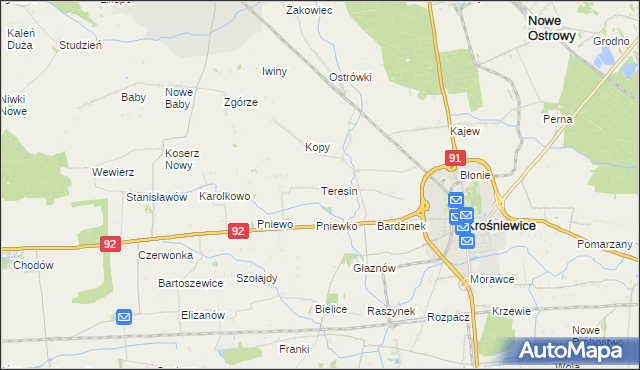 mapa Teresin gmina Krośniewice, Teresin gmina Krośniewice na mapie Targeo