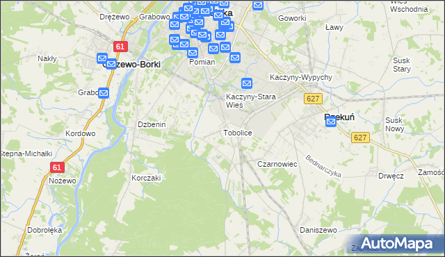 mapa Tobolice gmina Rzekuń, Tobolice gmina Rzekuń na mapie Targeo