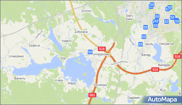 mapa Tomaszkowo, Tomaszkowo na mapie Targeo