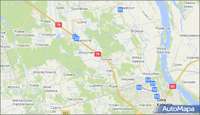 mapa Tomice gmina Góra Kalwaria, Tomice gmina Góra Kalwaria na mapie Targeo