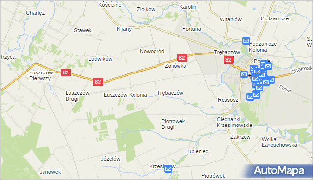 mapa Trębaczów gmina Łęczna, Trębaczów gmina Łęczna na mapie Targeo