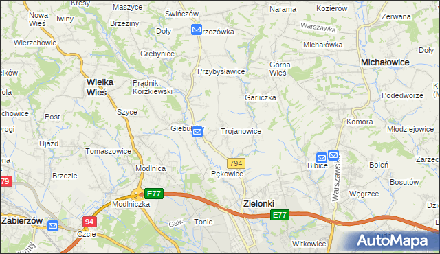 mapa Trojanowice gmina Zielonki, Trojanowice gmina Zielonki na mapie Targeo