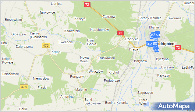 mapa Truskawiec gmina Poddębice, Truskawiec gmina Poddębice na mapie Targeo