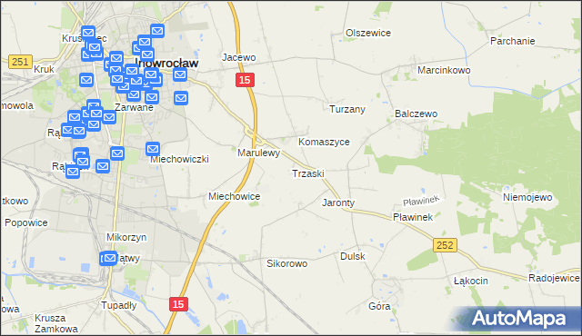 mapa Trzaski gmina Inowrocław, Trzaski gmina Inowrocław na mapie Targeo