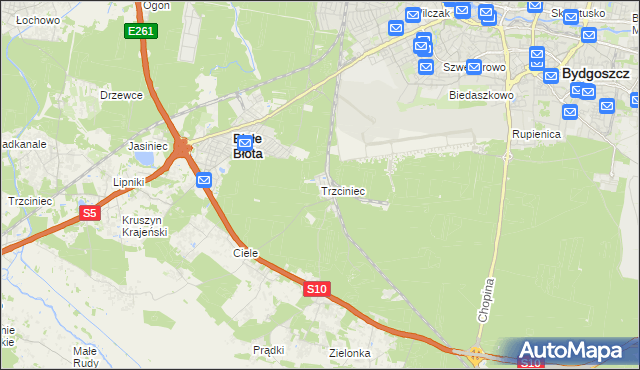 mapa Trzciniec gmina Białe Błota, Trzciniec gmina Białe Błota na mapie Targeo