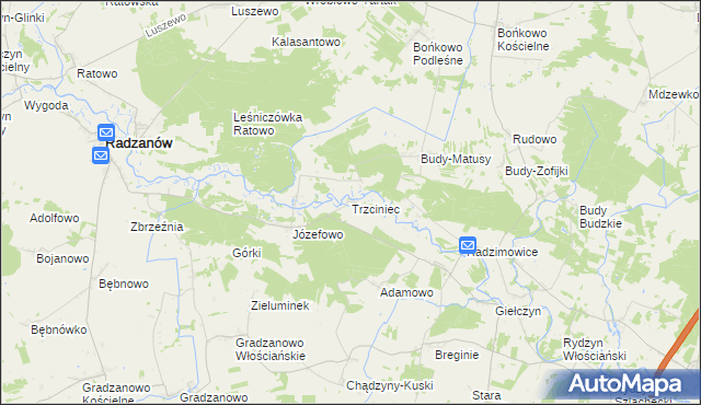 mapa Trzciniec gmina Radzanów, Trzciniec gmina Radzanów na mapie Targeo