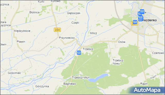 mapa Trzebicz gmina Drezdenko, Trzebicz gmina Drezdenko na mapie Targeo