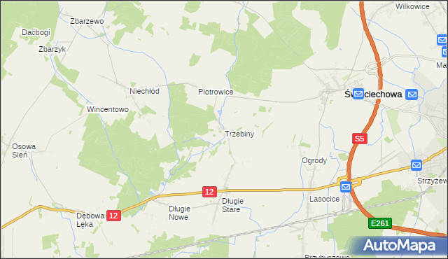mapa Trzebiny gmina Święciechowa, Trzebiny gmina Święciechowa na mapie Targeo