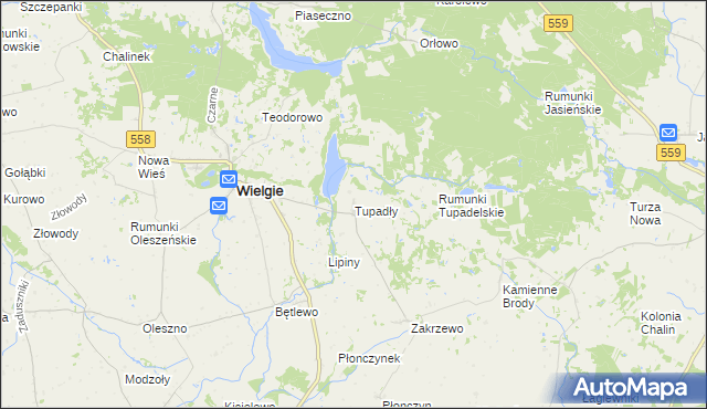 mapa Tupadły gmina Wielgie, Tupadły gmina Wielgie na mapie Targeo