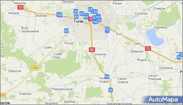 mapa Turkowice gmina Turek, Turkowice gmina Turek na mapie Targeo