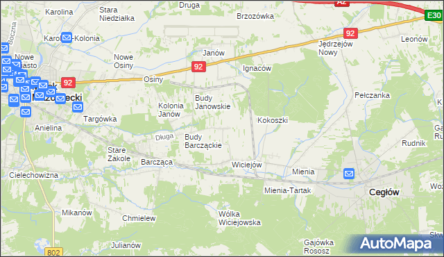 mapa Tyborów gmina Cegłów, Tyborów gmina Cegłów na mapie Targeo