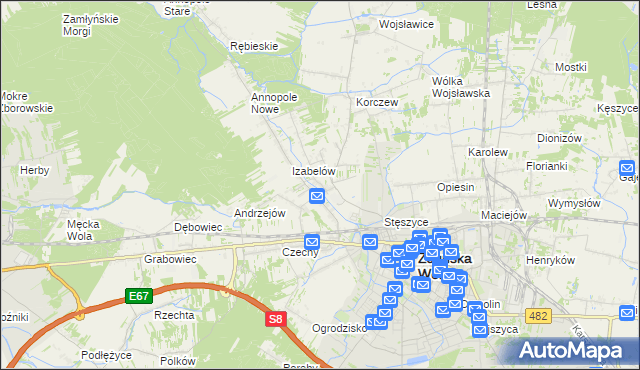 mapa Tymienice gmina Zduńska Wola, Tymienice gmina Zduńska Wola na mapie Targeo