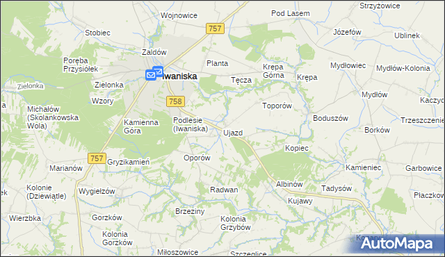 mapa Ujazd gmina Iwaniska, Ujazd gmina Iwaniska na mapie Targeo
