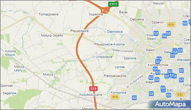 mapa Uniszowice, Uniszowice na mapie Targeo