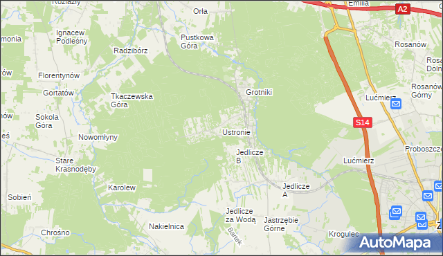 mapa Ustronie gmina Zgierz, Ustronie gmina Zgierz na mapie Targeo