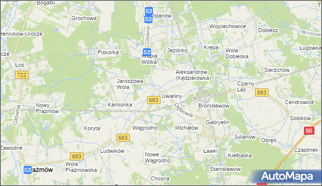 mapa Uwieliny, Uwieliny na mapie Targeo