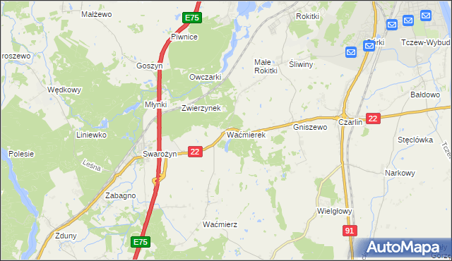 mapa Waćmierek, Waćmierek na mapie Targeo