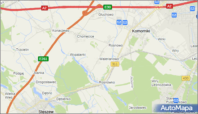 mapa Walerianowo gmina Komorniki, Walerianowo gmina Komorniki na mapie Targeo
